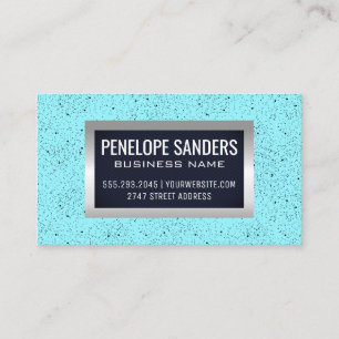 Black Speckled Blue Background Silver Metallic Business Card