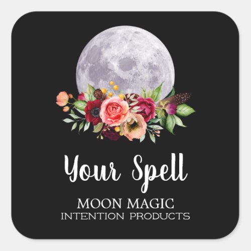 Black Spell Jar Stickers With Moon And Flowers