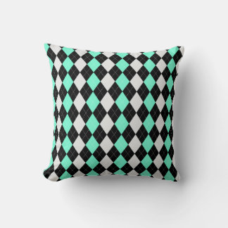 Black & SPENDTHRIFT GREEN Diamonds ARGYLE Pattern Throw Pillow