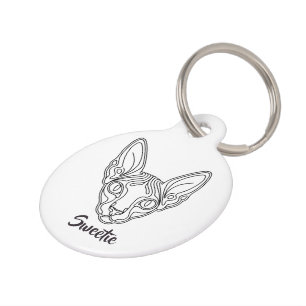 Black Sphynx Cat Face Illustration Custom Name Pet ID Tag