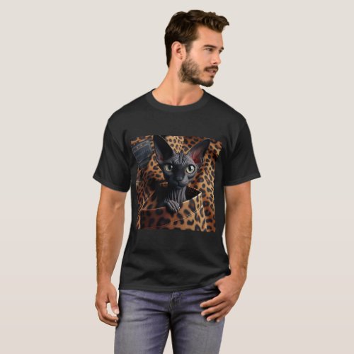  Black Sphynx Cat in Leopard Pocket Gift  T_Shirt