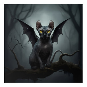 Black Sphynx Elf Cat Bat Wings Halloween Acrylic Print