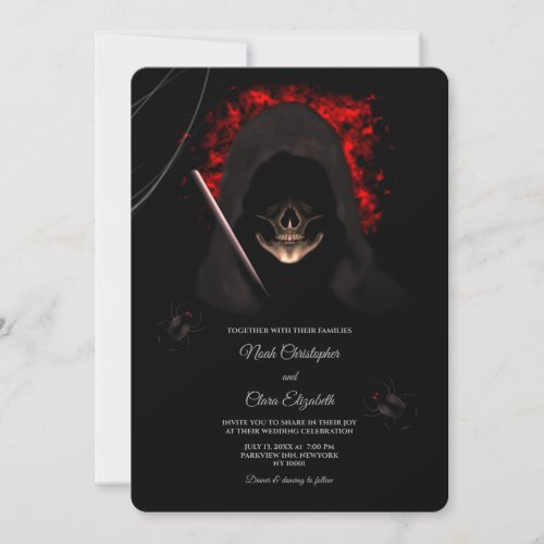 Black spider dark moody gothic skull halloween  invitation