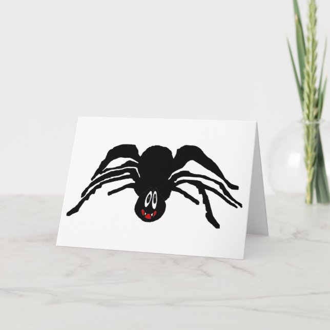 Black Spider Funny Cartoon Halloween Card (Front)