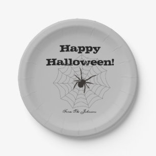 Black Spider Gray Paper Halloween Party Plates