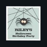 Black Spider Halloween Birthday Party Napkins<br><div class="desc">A creepy black spider hanging from his web,  these paper party napkins are fun for a Halloween birthday party for any age or a Halloween costume party,  just change the wording to fit your occasion. MATCHING items in our store.</div>
