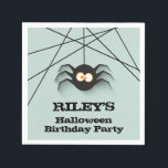 Black Spider Halloween Birthday Party Napkins<br><div class="desc">A creepy black spider hanging from his web,  these paper party napkins are fun for a Halloween birthday party for any age or a Halloween costume party,  just change the wording to fit your occasion. MATCHING items in our store.</div>