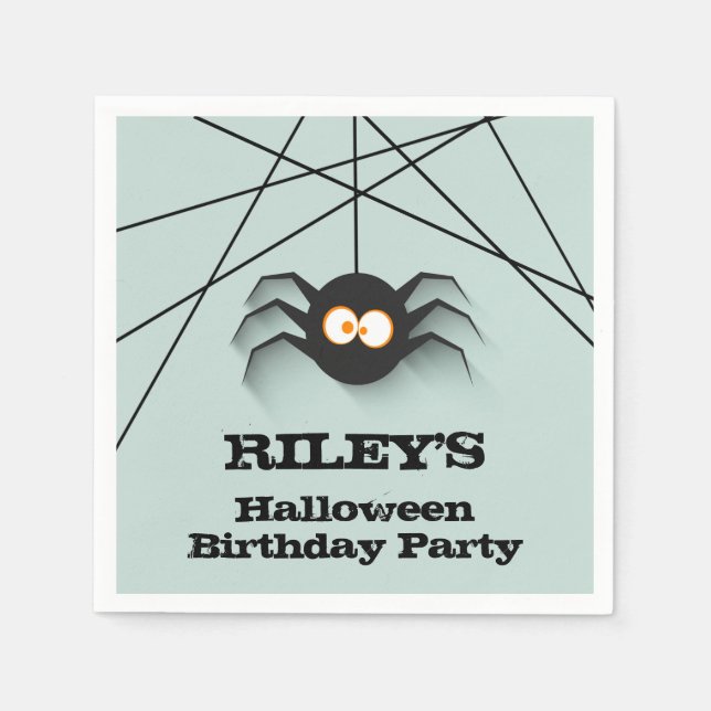 Black Spider Halloween Birthday Party Napkins (Front)