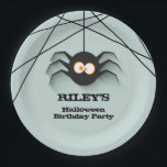 Black Spider Halloween Birthday Party Paper Plates<br><div class="desc">A creepy black spider hanging from his web,  these paper plates are fun for a Halloween birthday party for any age or a Halloween costume party,  just change the wording to fit your occasion. MATCHING items in our store.</div>