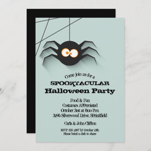 Black Spider Halloween Party Invitation