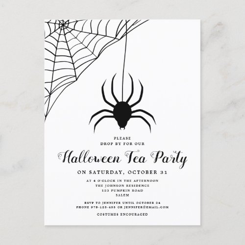 Black Spider Halloween Tea Party Invitation Postcard