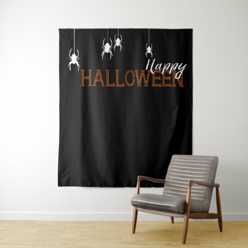 Black Spider Happy Halloween Party Photo Booth Tapestry