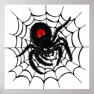 Black Spider in Web Poster