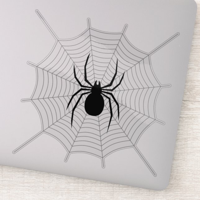 Black spider on gray web Halloween decor Sticker (Detail)