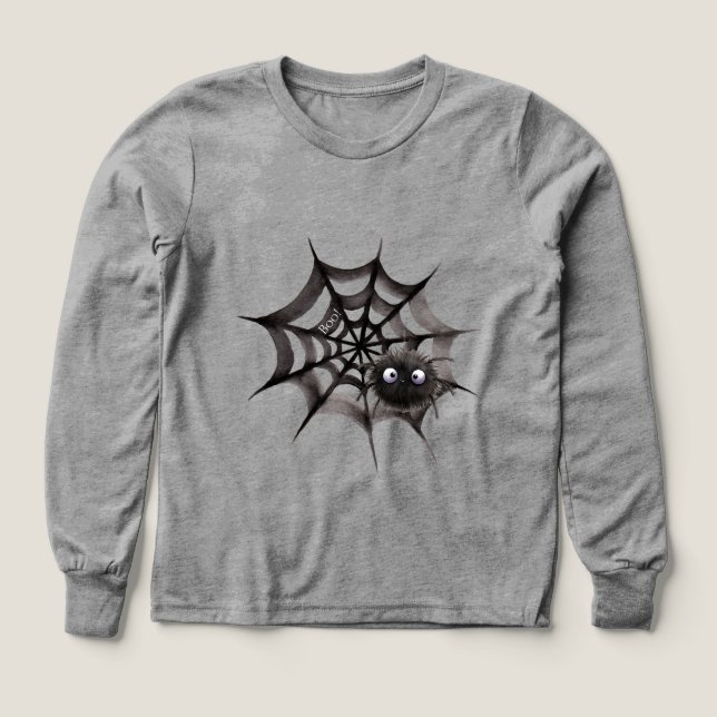 Black Spider on Web Halloween Tri-Blend Shirts (Design Front)