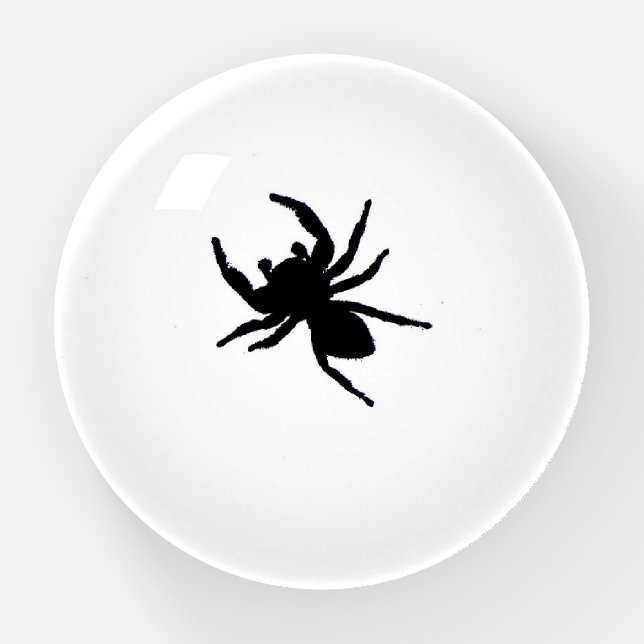 Black Spider on White Art Glass Paperweight (Front)