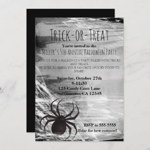 Black Spider Spiderweb Halloween Party Invitations