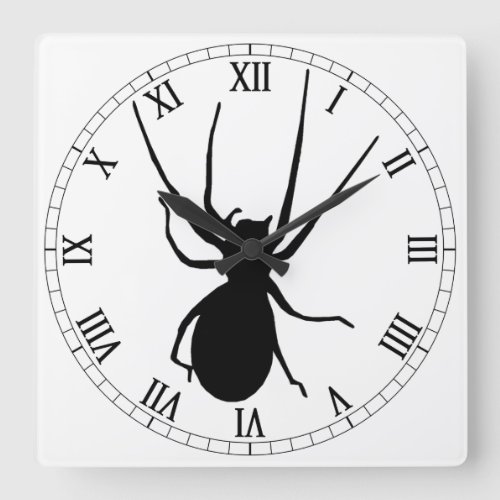 Black Spider Square Roman Numerals Clock