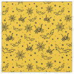 Black Spider, Web &amp; Bat on Yellow Gold Fabric