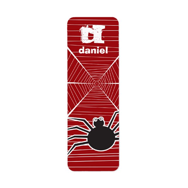 Black Spider & Web Children Halloween Party Favor Label (Front)