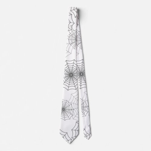 Black Spider Web Cobweb Silk Pattern on Dark White Neck Tie