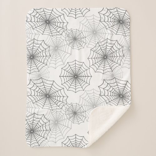 Black Spider Web Cobweb Silk Pattern on Dark White Sherpa Blanket