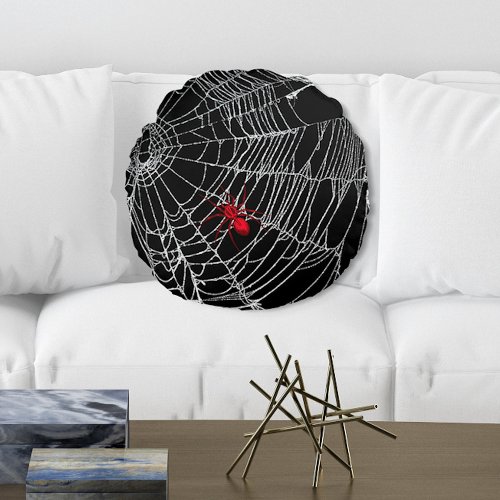 Black Spider Web Goth Grunge Halloween Creepy Round Pillow