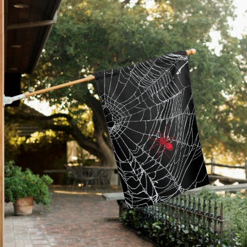 Black Spider Web Goth Grunge Halloween Spooky Cree House Flag