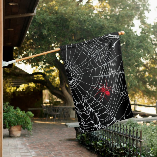 Black Spider Web Goth Grunge Halloween Spooky Cree House Flag (In SItu)