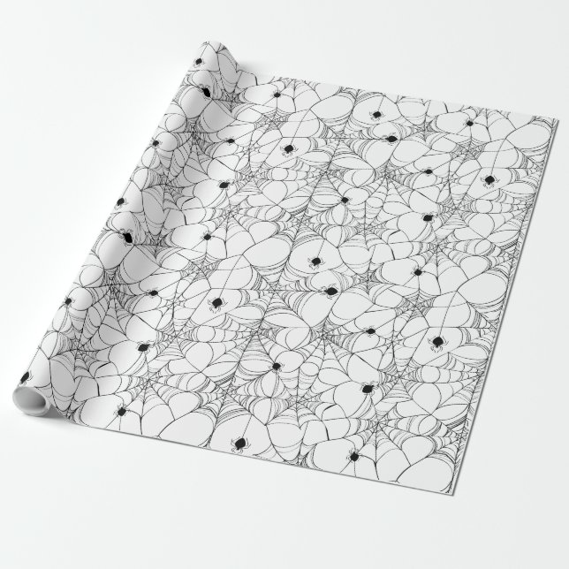 Black Spider Web Halloween Wrapping Paper (Unrolled)
