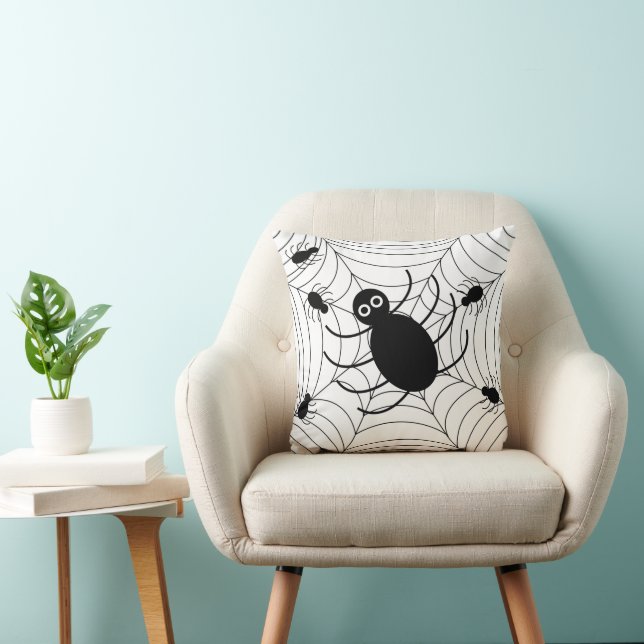 Black Spider Web Throw Pillow (Chair)