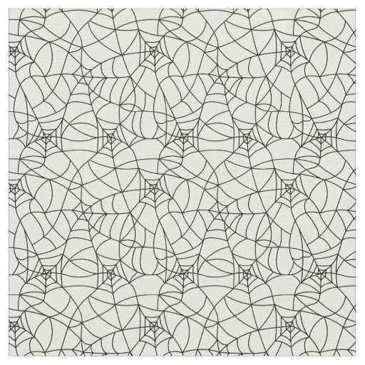 Black spider webs pattern on white background fabric