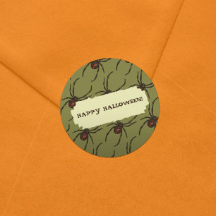 Black Spiders Happy Halloween! Pixel Art Pattern Classic Round Sticker