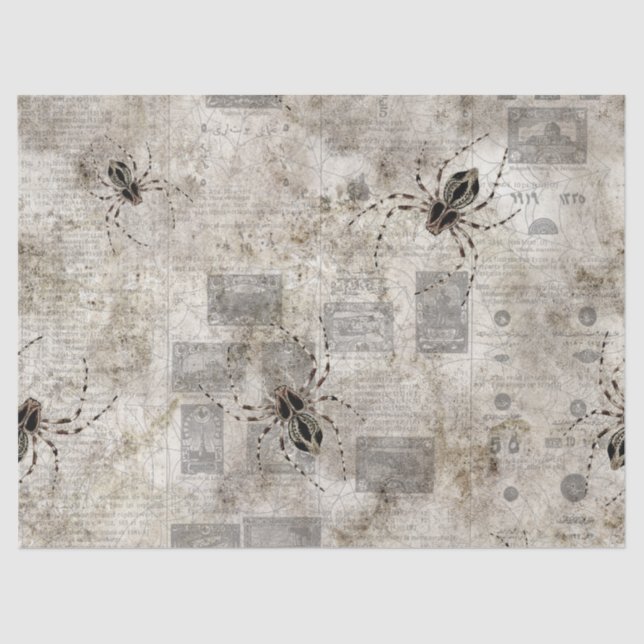 Black Spiders on Catalog Newsprint Decoupage Tissue Paper (Front)