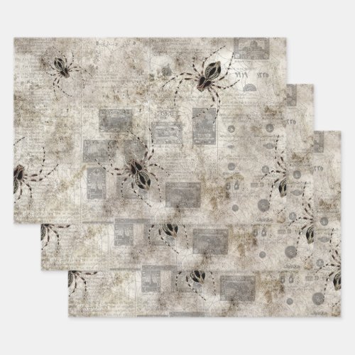 Black Spiders on Catalog Newsprint Wrapping Paper Sheets