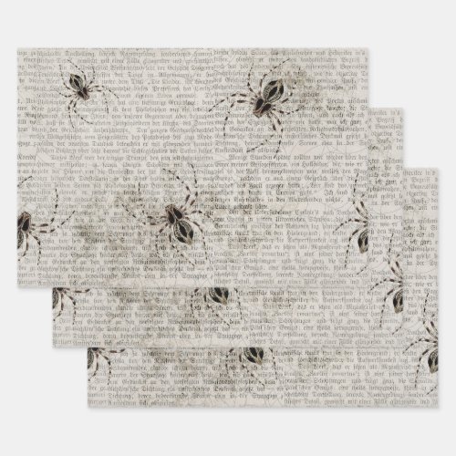 Black Spiders on Newsprint Wrapping Paper Sheets