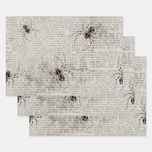 Black Spiders on Newsprint Wrapping Paper Sheets (Set)