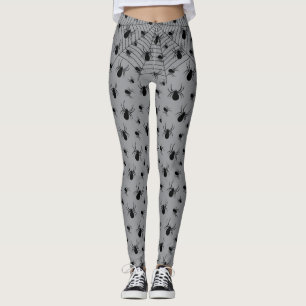 Black spiders spiderweb Halloween costume gray Leggings