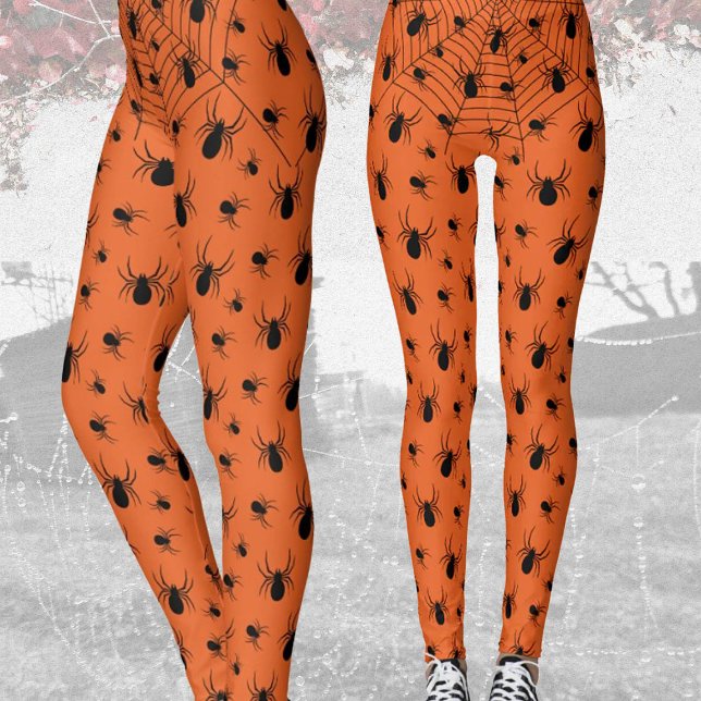 Black spiders spiderweb Halloween costume orange Leggings (Creator Uploaded)
