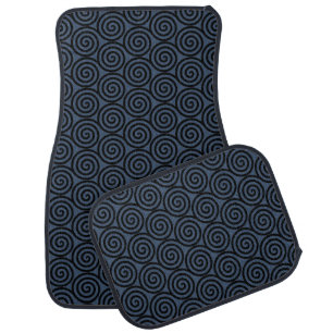 Black Spiral Circles on Blue Car Floor Mat