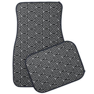 Black Spiral Circles on Quick Silver Gray Car Floor Mat