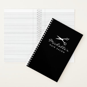 Black spiral notebook for hair salon or barber