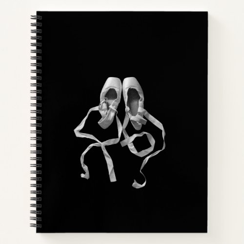 Black Spiral Notebook with Pointe Shoe Design