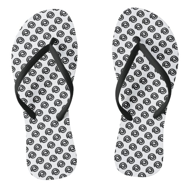 Black Spirals on white Flip Flops (Footbed)