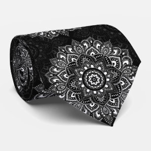 Black spiritual Indian mandala pattern Neck Tie