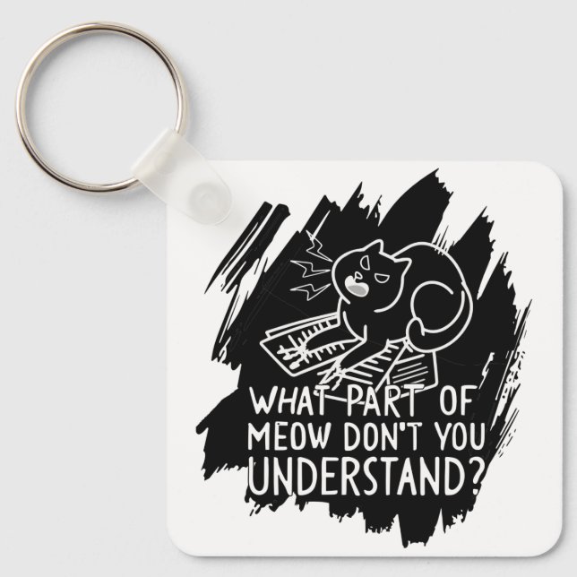 Black Splash Funny Cat Quote Keychain (Front)
