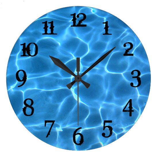 Black Splash Numbers Aqua Blue Swimming Pool Large Clock