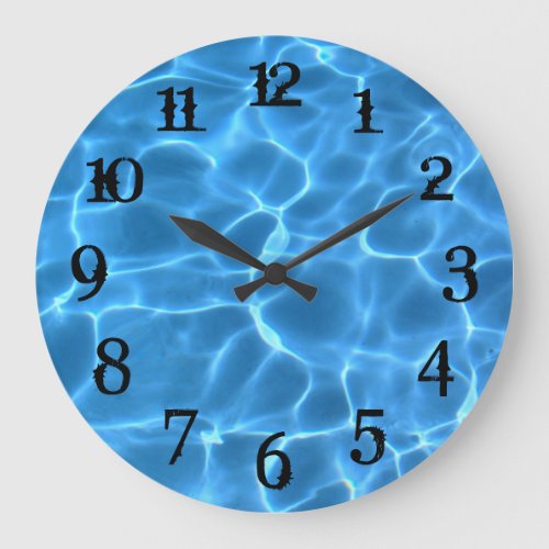 Black Splash Numbers Aqua Blue Swimming Pool Large Clock