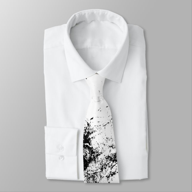 Black Splashed White Neck Tie (Tied)