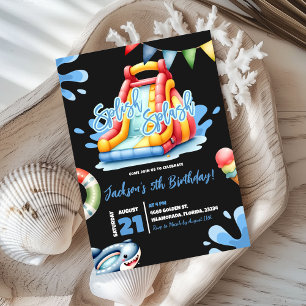 Black Splish Splash Summer Pool Party Birthday Invitation